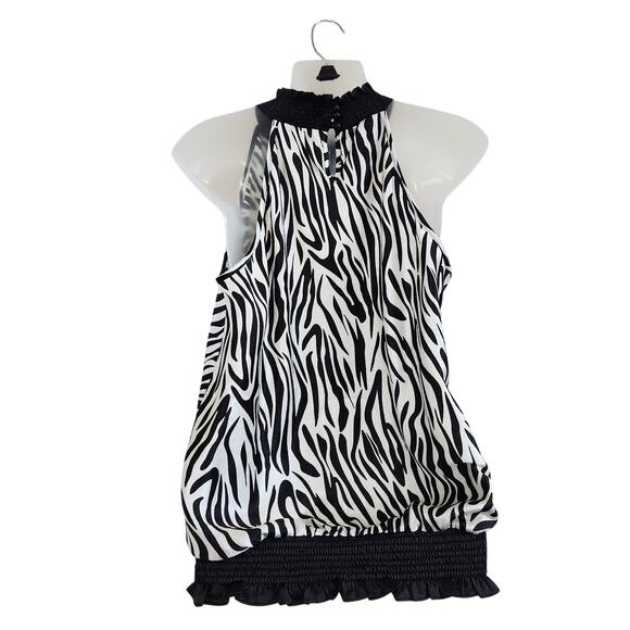 John Paul Richard Zebra Print Sleeveless Blouse Black White Mock Neck Sz Small - Picture 4 of 9